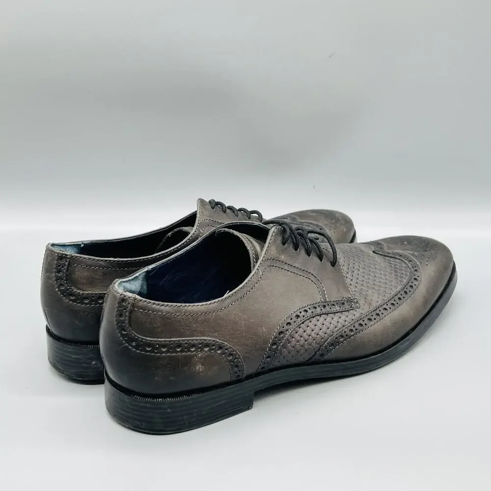 Cole Haan Shoes Mens 10.5 Gray Leather Grand OS Wingtip Oxford Dress Brogue